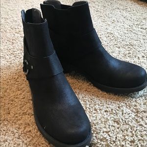Black “leather” booties, new and never worn
